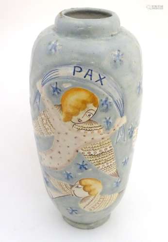 A late 20thC Continental vase decorated with stylised angels,
