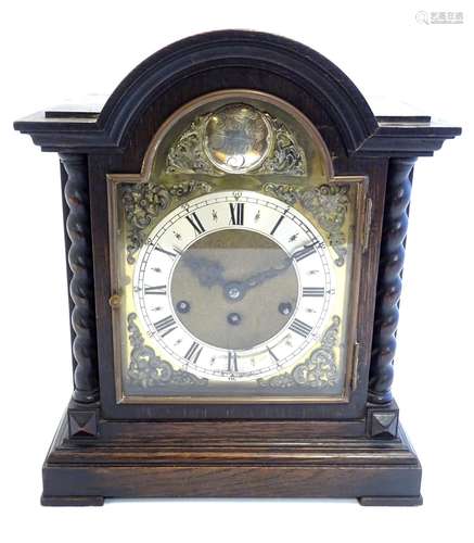 An early to mid 20thC mantel clock, Junghans movement with chimes,