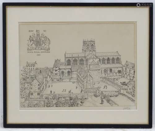 After T. Gibb, A XX monochrome print, 'Schol.Regal: Sherborn EDV VI', Signed in pencil lower right.