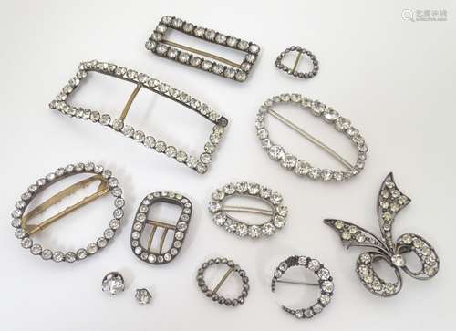 A quantity of assorted 19th / 20thC buckles and brooches with paste decoration,