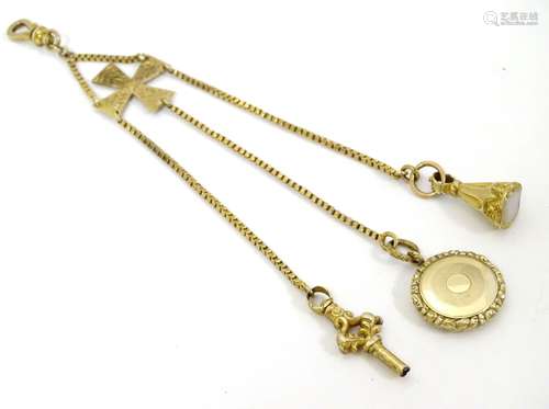 A 19thC gold and yellow metal Albertina watch chain,