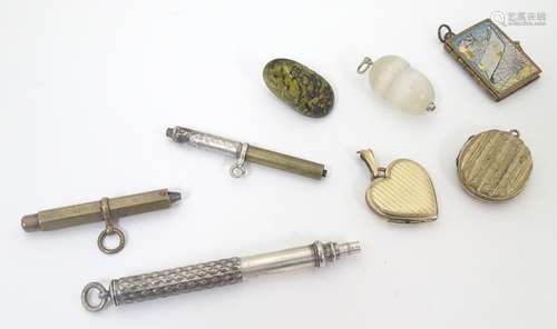 Assorted items to include, propelling pencils, various lockets, pendant of acorn form etc.