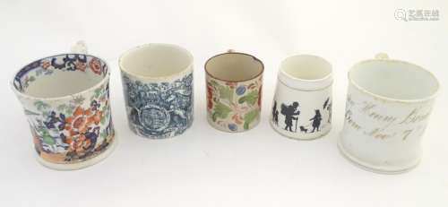Five assorted Victorian mugs.