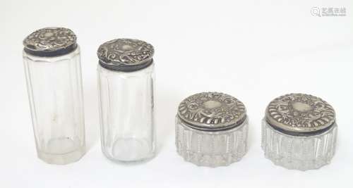 Assorted glass dressing table jars with silver top, hallmarked Birmingham 1904 ,