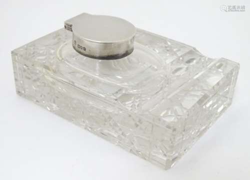 A glass Standish with inkwell and pen rest,