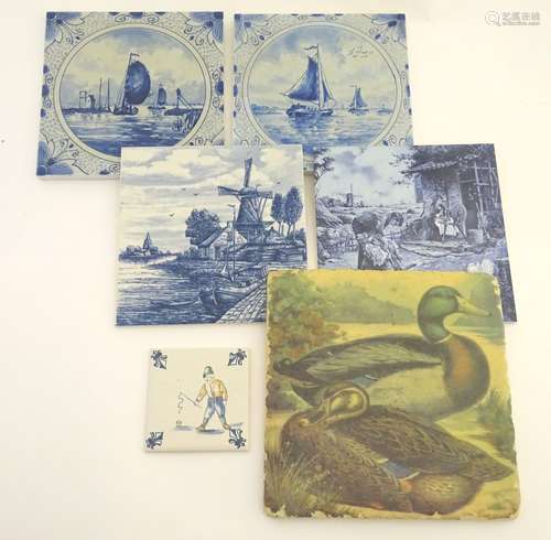 Six assorted ceramic tiles,