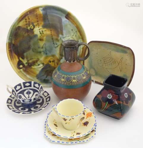 A quantity of assorted ceramics to include a terracotta bottle vase with a bulbous body,