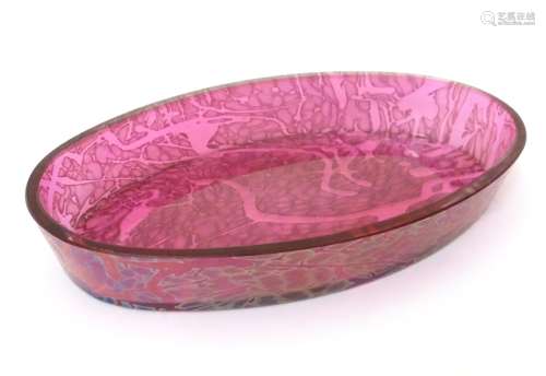 A c1980 Royal Brierley Studio art glass tray/dish, of oval form in pink.