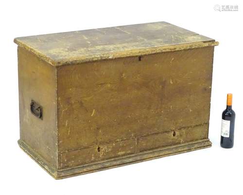 A late 19thC / early 20thC scumbled pine blanket box / mule chest with two short drawers to the