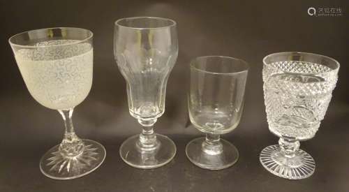 Four items of 19thC glassware comprising rummers etc., one with hobnail cut decoration.