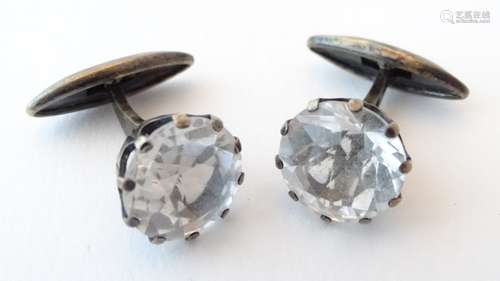 A pair of Russian .875 silver cufflinks set with facet cut paste stones. The stones approx.