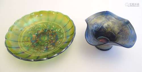 Two items of moulded Carnival glass ware.