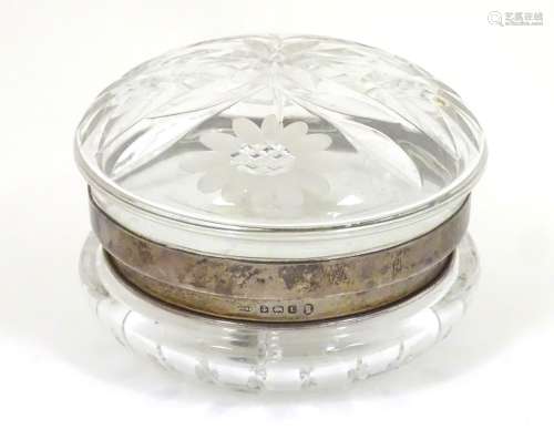 A cut glass dressing table powder bowl with silver rim hallmarked Birmingham 1935 maker J G & S 5