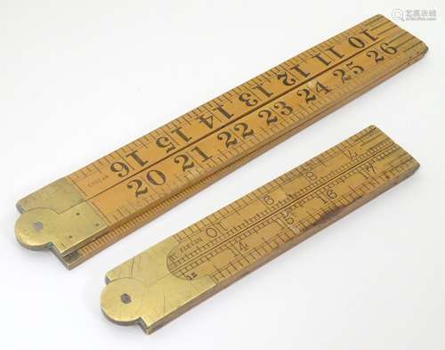 Vintage Tools: Two boxwood and brass mounted surveyor's rules, one by John Rabone & Sons,