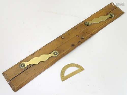 Vintage Tools: A boxwood and brass mounted parallel rule marked 'Capt.