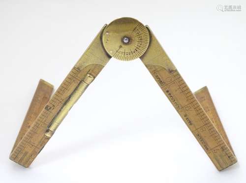 Vintage Tools: A boxwood and brass mounted surveyor's rule with an integrated spirit level and