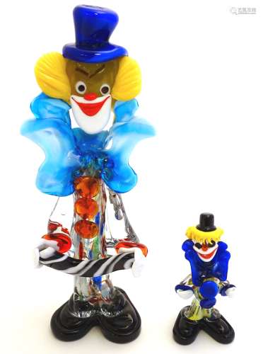 A large retro Murano glass clown, together with a smaller example.