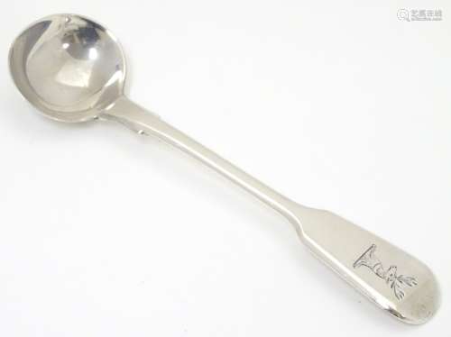 A silver fiddle pattern salt spoon hallmarked London 1837 maker BS 4