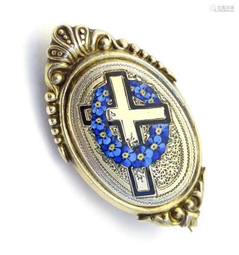 Love token / memorial jewellery: A 19thC locket brooch decorated with enamel forget-me-knot