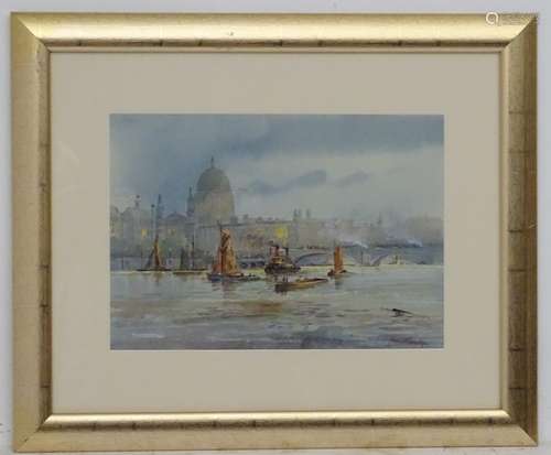 Michael Crawley (XX-XXI), Watercolour, 'Evening , Thames Shipping', Signed lower right.