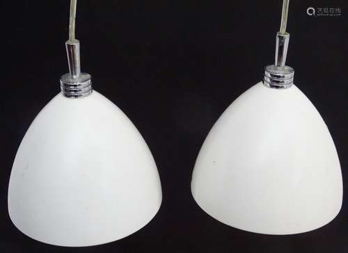 Vintage Retro: a Danish / Scandi Henstal set of 4 (2 +2) hanging pendant lamps / lights,