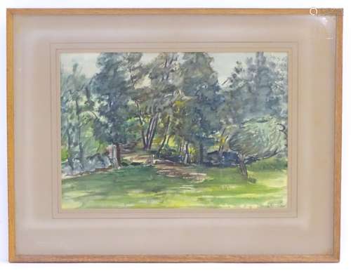 Indistinctly signed Winny Read, XX, Watercolour, A wooded landscape,