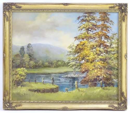 Dorothy Garrett (1908-2000), XX, English School, Oil on canvas, Salmon Pool, Washfield Village,