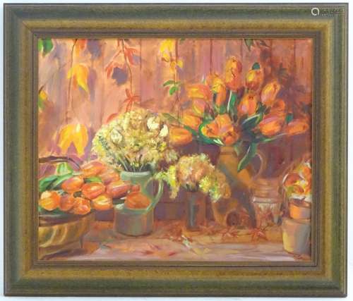 Keith Jansz, XX, English School, Oil on canvas, Orange Tulips,