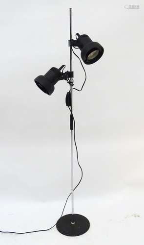 Vintage Retro: a mid-20thC dual standard lamp, in matte black finish with chrome stand,