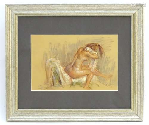 After Edgar Degas (1834-1917), Pastel on paper, After the bath, woman drying herself,