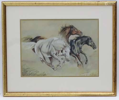 G. Roger, XX, Pastel on paper, A study of three horses galloping, Signed lower right. Approx.