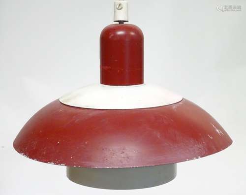 Vintage Retro: a Danish (Scandi) hanging pendant lamp, with red and cream livery,