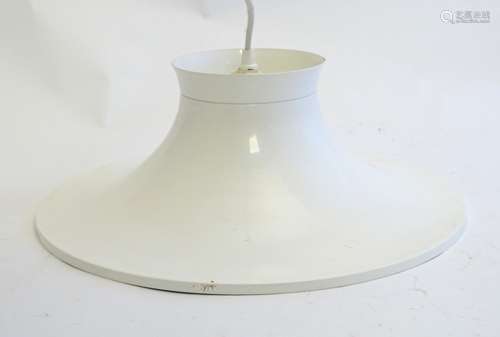 A vintage retro pendant light, in white finish overall,