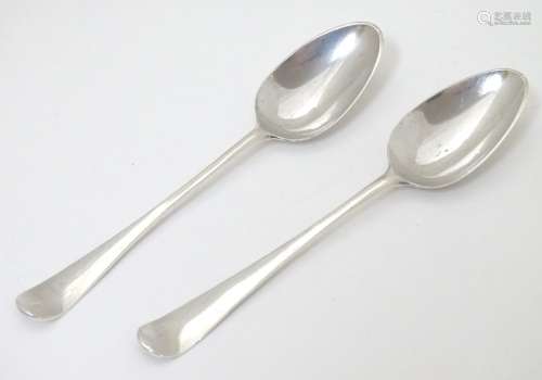 A pair of 18thC silver picture back teaspoons maker AB 4 3/4