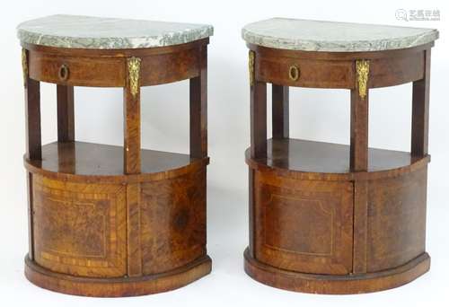 A pair of 19thC Empire style bedside cabinets of demi lune form,