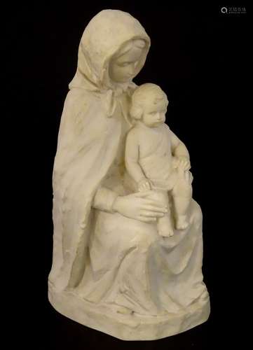 A 20thC composite marble sculpture by Lorenzo dal Torrione, depicting the seated mother and child,