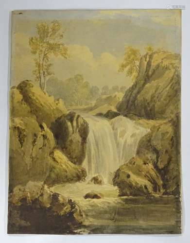 Manner of William Callow (1812-1908) Watercolour, A rocky waterfall. Approx.