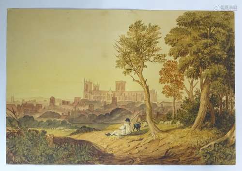 English School, XIX, Watercolour, A cityscape of York with a view of York Minster,