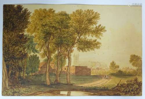 English School, XIX, Watercolour, A view of Westminster Abbey from Tothill Fields,