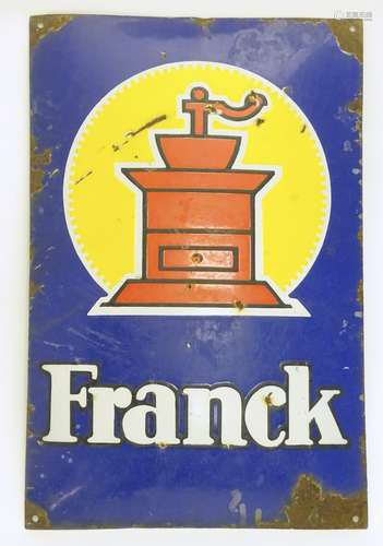 A 20thC Continental enamel advertising sign for the coffee brand Franck,