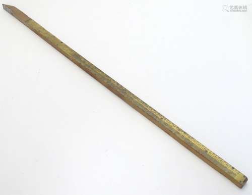 Railwayana : A Brass and wooden measuring tool with steel end and spirit level.