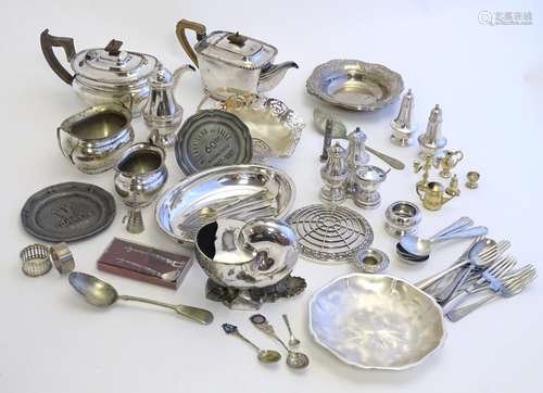 A quantity of assorted silver plate to include Teapots, flatware,