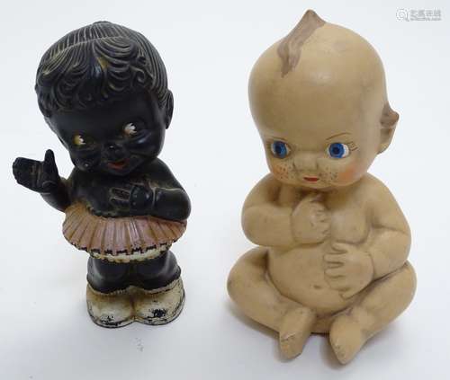 Toys: A painted bisque Kewpie style baby doll,