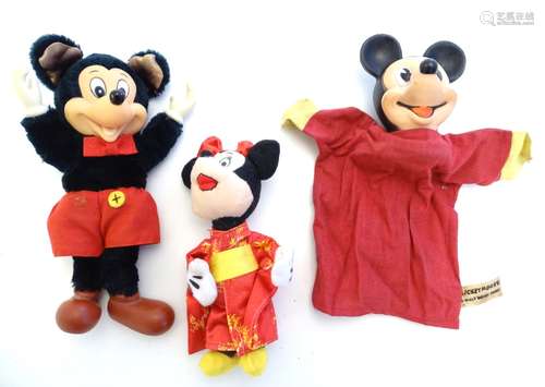 Toys: Two 20thC Walt Disney Productions Mickey Mouse toys, a Mickey Mouse hand puppet by Semco Ltd.