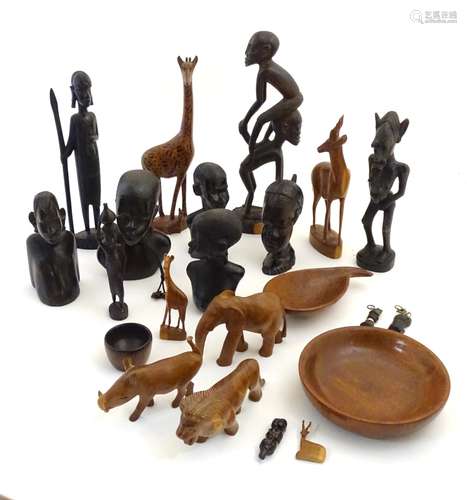 Ethnographic / Native / Tribal : A quantity of assorted carved wooden African sculptures,