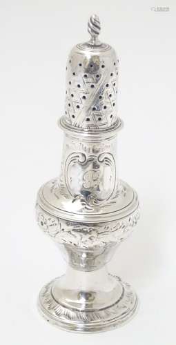 A 19thC large pepperette / small sugar caster hallmarked London 1818 5 1/2