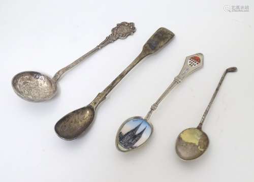 Assorted spoons comprising a silver mustard spoon hallmarked London 1838 Chawner & Co,