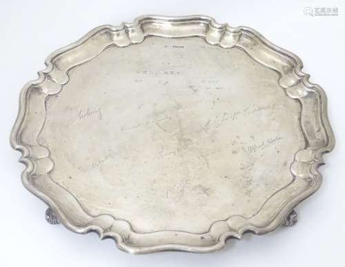 Masonic interest : A large silver salver engraved ' Presented to W. bro W.