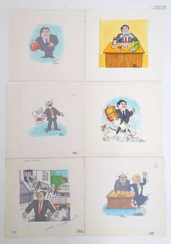 Allan Robinson, XX, British School Political Cartoonist, Pen, ink and watercolour, x 6,