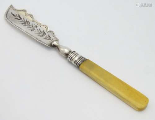 A Victorian butter knife with silver blade hallmarked Birmingham 1879 maker Hilliard & Thomason.